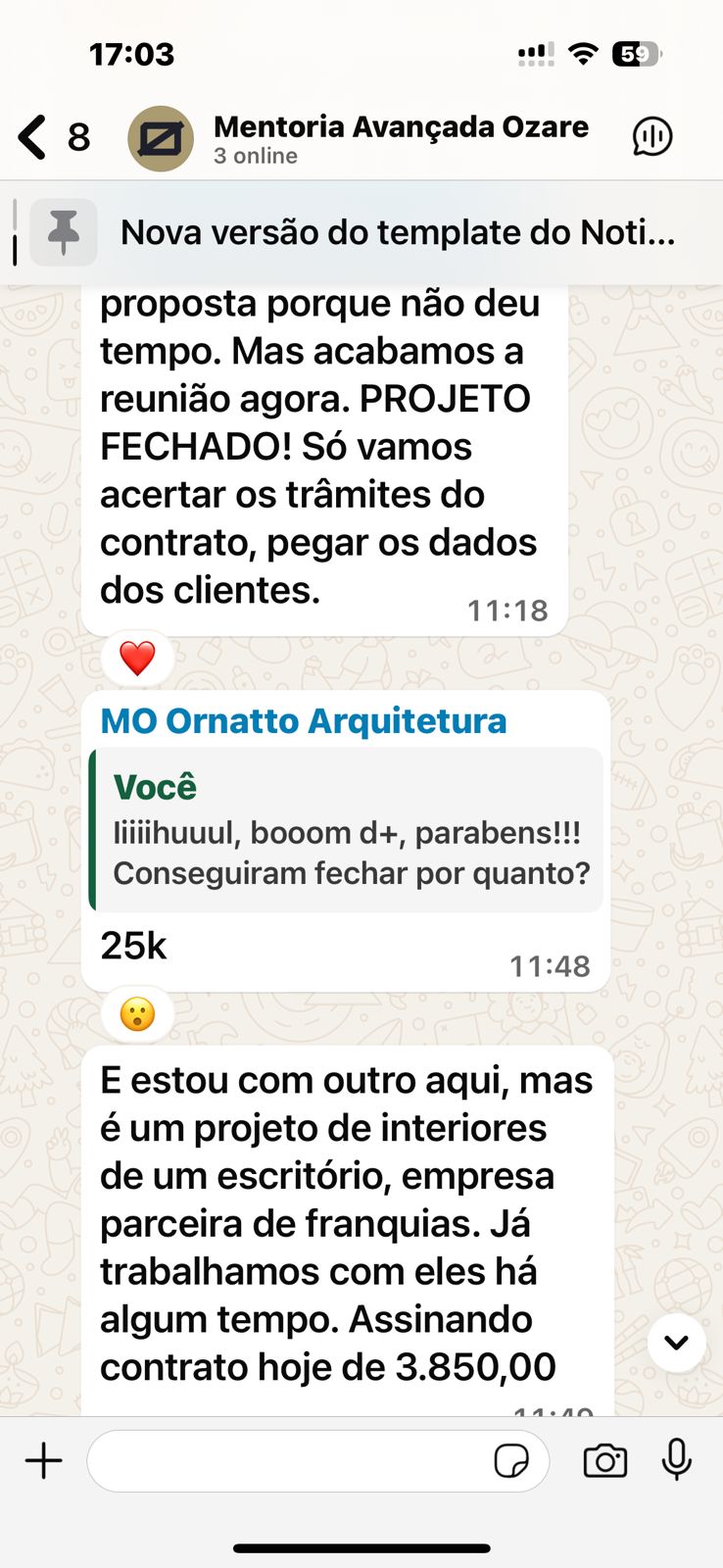 Print real do fechamento da Ornatto Arquitetura